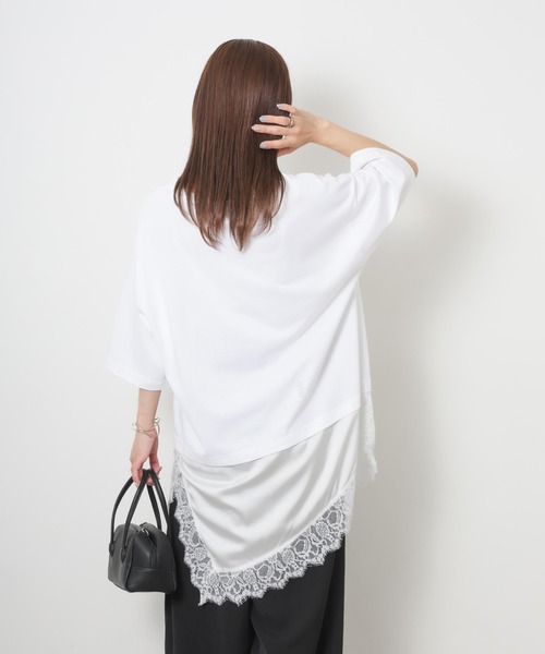 Riberry(リベリー)の「アシンメトリーレースドッキングTシャツ(Tシャツ/カットソー・レディース・ブラック/オフホワイト・FREE)」の21枚目の写真