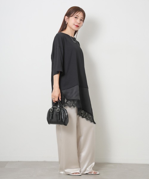 Riberry(リベリー)の「アシンメトリーレースドッキングTシャツ(Tシャツ/カットソー・レディース・ブラック/オフホワイト・FREE)」の8枚目の写真