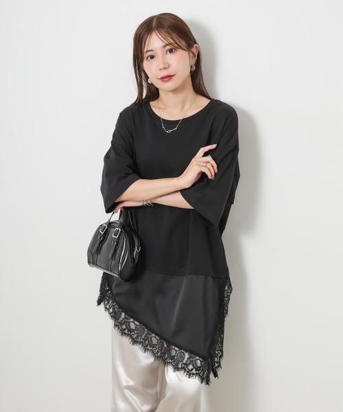 Riberry(リベリー)の「アシンメトリーレースドッキングTシャツ(Tシャツ/カットソー・レディース・ブラック/オフホワイト・FREE)」の18枚目の写真