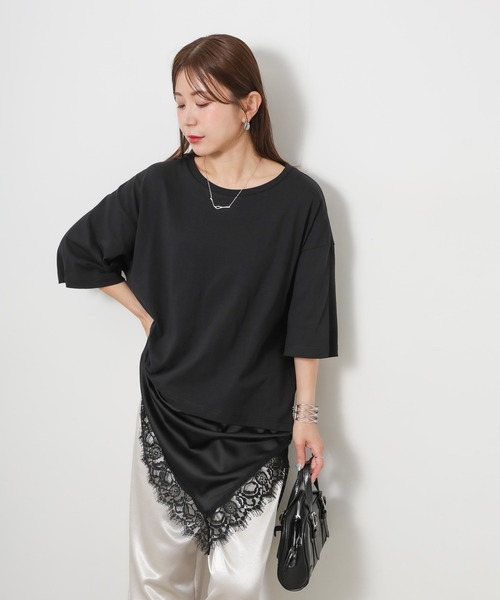 Riberry(リベリー)の「アシンメトリーレースドッキングTシャツ(Tシャツ/カットソー・レディース・ブラック/オフホワイト・FREE)」の17枚目の写真