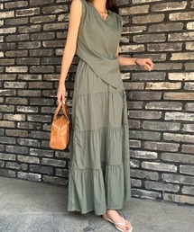 【３点セット】ノースリーブブラウス×フレアスカート×ベルト