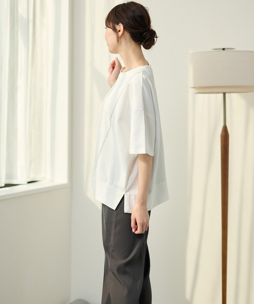 DAYRA(デイラ)の「ジグザグ ステッチ ゆる 半袖 トップス(Tシャツ/カットソー・レディース・グリーン/ホワイト/ブラック・FREE)」の16枚目の写真