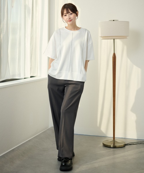 DAYRA(デイラ)の「ジグザグ ステッチ ゆる 半袖 トップス(Tシャツ/カットソー・レディース・グリーン/ホワイト/ブラック・FREE)」の18枚目の写真