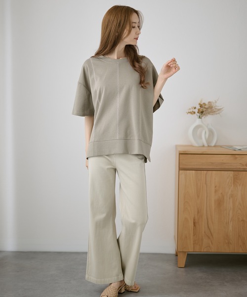 DAYRA(デイラ)の「ジグザグ ステッチ ゆる 半袖 トップス(Tシャツ/カットソー・レディース・グリーン/ホワイト/ブラック・FREE)」の12枚目の写真