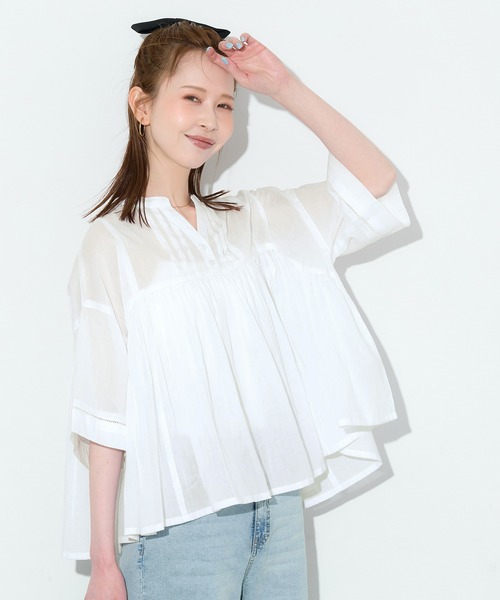 coca(coca)(コカ)の「キャンブリックフレアブラウス(シャツ/ブラウス・レディース・ホワイト/ブルー・L/M)」の3枚目の写真