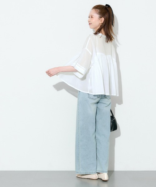 coca(coca)(コカ)の「キャンブリックフレアブラウス(シャツ/ブラウス・レディース・ホワイト/ブルー・L/M)」の6枚目の写真