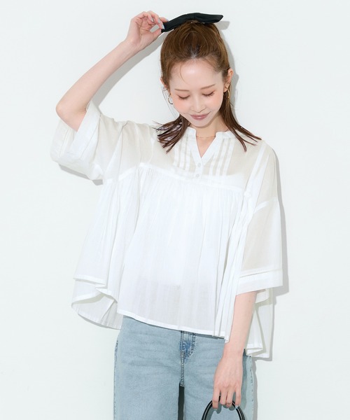 coca(coca)(コカ)の「キャンブリックフレアブラウス(シャツ/ブラウス・レディース・ホワイト/ブルー・L/M)」の8枚目の写真