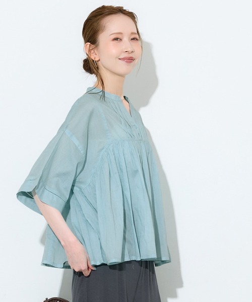 coca(coca)(コカ)の「キャンブリックフレアブラウス(シャツ/ブラウス・レディース・ホワイト/ブルー・L/M)」の11枚目の写真