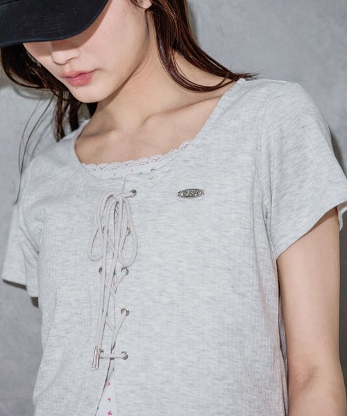 セール】LaceレースアップTシャツ（Tシャツ/カットソー）｜repipi