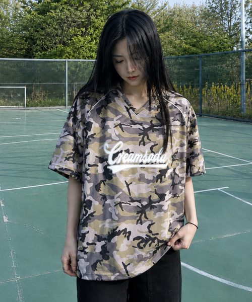 CREAM SODA LAB(クリームソーダラボ)の「カモメッシュパイピングオーバーサイズVネック半袖Tシャツカーキ(Tシャツ/カットソー・メンズ・その他・LARGE/X-LARGE)」の1枚目の写真