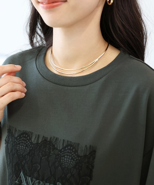 Aletta vita(アレッタビータ)の「T/C天竺レースロゴ刺繍半袖カットソー(Tシャツ/カットソー・レディース・チャコール/オフホワイト・FREE)」の13枚目の写真