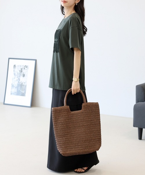 Aletta vita(アレッタビータ)の「T/C天竺レースロゴ刺繍半袖カットソー(Tシャツ/カットソー・レディース・チャコール/オフホワイト・FREE)」の8枚目の写真