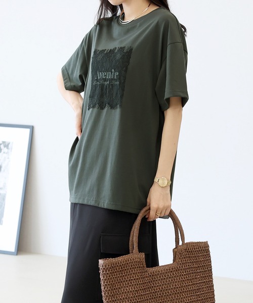 Aletta vita(アレッタビータ)の「T/C天竺レースロゴ刺繍半袖カットソー(Tシャツ/カットソー・レディース・チャコール/オフホワイト・FREE)」の6枚目の写真