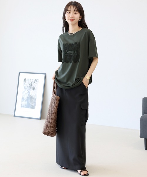 Aletta vita(アレッタビータ)の「T/C天竺レースロゴ刺繍半袖カットソー(Tシャツ/カットソー・レディース・チャコール/オフホワイト・FREE)」の7枚目の写真
