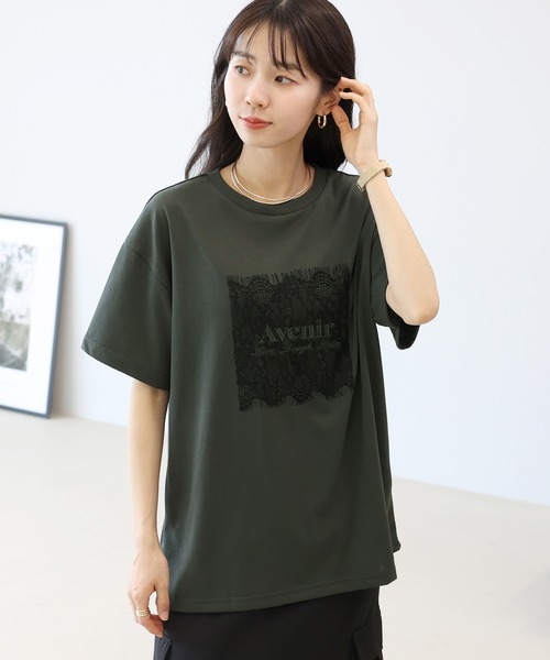 Aletta vita(アレッタビータ)の「T/C天竺レースロゴ刺繍半袖カットソー(Tシャツ/カットソー・レディース・チャコール/オフホワイト・FREE)」の3枚目の写真