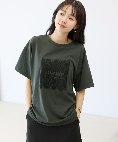 Aletta vita(アレッタビータ)の「T/C天竺レースロゴ刺繍半袖カットソー(Tシャツ/カットソー・レディース・チャコール/オフホワイト・FREE)」の5枚目の写真