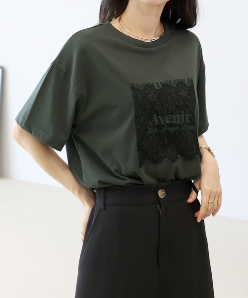 Aletta vita(アレッタビータ)の「T/C天竺レースロゴ刺繍半袖カットソー(Tシャツ/カットソー・レディース・チャコール/オフホワイト・FREE)」の10枚目の写真