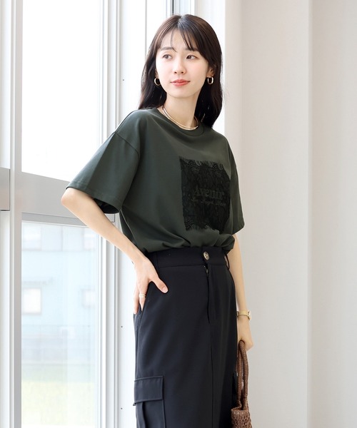 Aletta vita(アレッタビータ)の「T/C天竺レースロゴ刺繍半袖カットソー(Tシャツ/カットソー・レディース・チャコール/オフホワイト・FREE)」の11枚目の写真