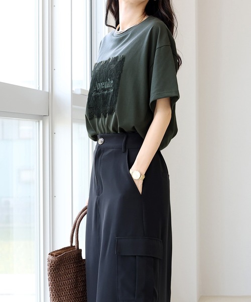 Aletta vita(アレッタビータ)の「T/C天竺レースロゴ刺繍半袖カットソー(Tシャツ/カットソー・レディース・チャコール/オフホワイト・FREE)」の12枚目の写真