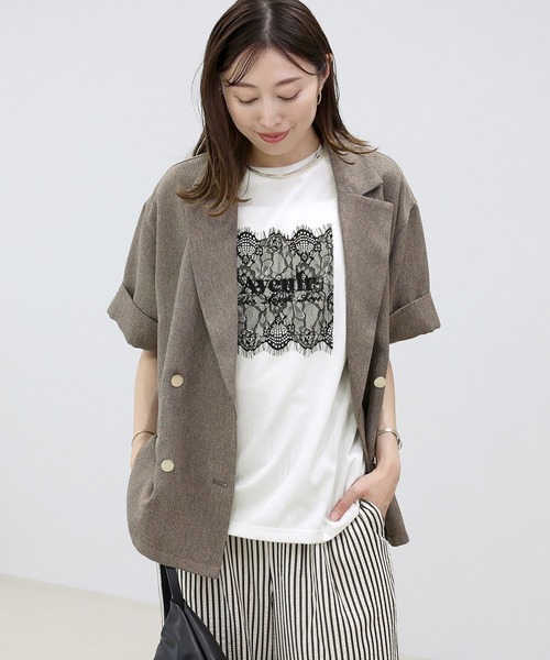 Aletta vita(アレッタビータ)の「T/C天竺レースロゴ刺繍半袖カットソー(Tシャツ/カットソー・レディース・チャコール/オフホワイト・FREE)」の21枚目の写真
