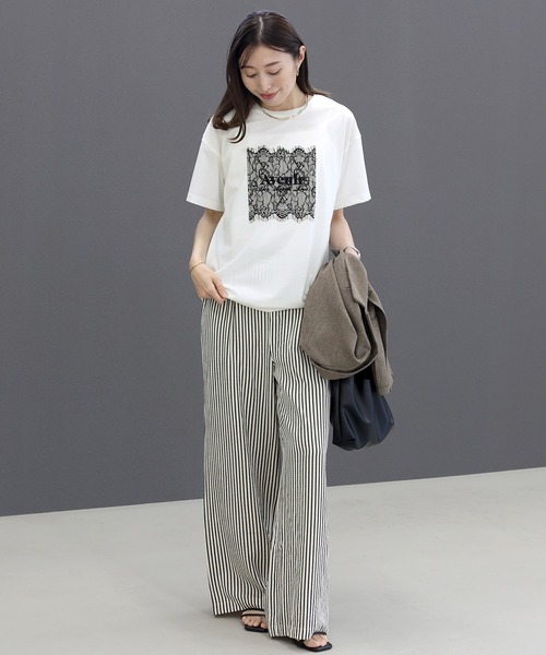 Aletta vita(アレッタビータ)の「T/C天竺レースロゴ刺繍半袖カットソー(Tシャツ/カットソー・レディース・チャコール/オフホワイト・FREE)」の19枚目の写真