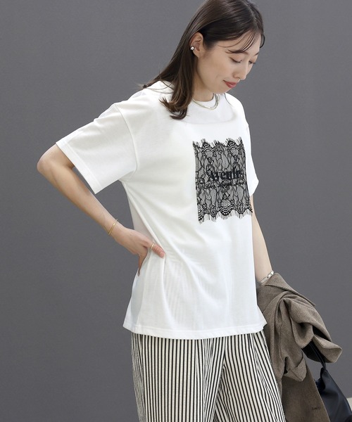 Aletta vita(アレッタビータ)の「T/C天竺レースロゴ刺繍半袖カットソー(Tシャツ/カットソー・レディース・チャコール/オフホワイト・FREE)」の17枚目の写真