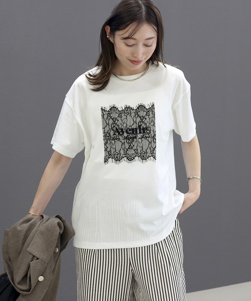 Aletta vita(アレッタビータ)の「T/C天竺レースロゴ刺繍半袖カットソー(Tシャツ/カットソー・レディース・チャコール/オフホワイト・FREE)」の16枚目の写真