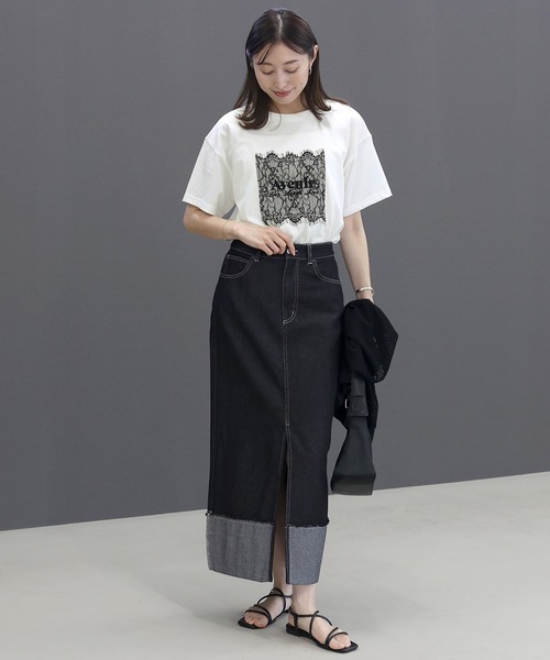 Aletta vita(アレッタビータ)の「T/C天竺レースロゴ刺繍半袖カットソー(Tシャツ/カットソー・レディース・チャコール/オフホワイト・FREE)」の22枚目の写真