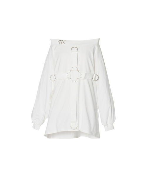 AVENCHUMU(アバンチュウム)の「Front cross long sleeve T-shirt(Tシャツ/カットソー・レディース・ピンク/ブラック/ホワイト・FREE)」の1枚目の写真