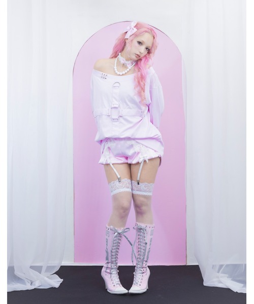 AVENCHUMU(アバンチュウム)の「Front cross long sleeve T-shirt(Tシャツ/カットソー・レディース・ピンク/ブラック/ホワイト・FREE)」の22枚目の写真