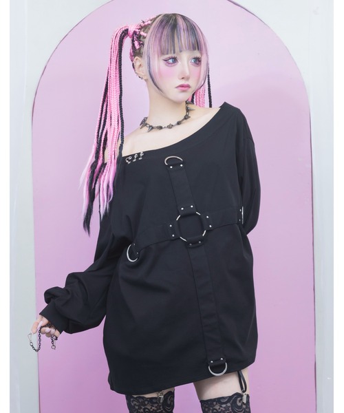 AVENCHUMU(アバンチュウム)の「Front cross long sleeve T-shirt(Tシャツ/カットソー・レディース・ピンク/ブラック/ホワイト・FREE)」の5枚目の写真