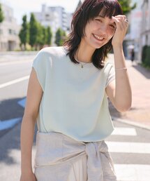 【接触冷感/UVカット/美シルエット/手洗い可】クールタッチUVフレンチクルーニット