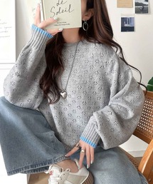 classicalelf（クラシカルエルフ）の「大人可愛い透け感で着映える。袖配色フラワーアイレットニット(長袖)（ニット/セーター）」
