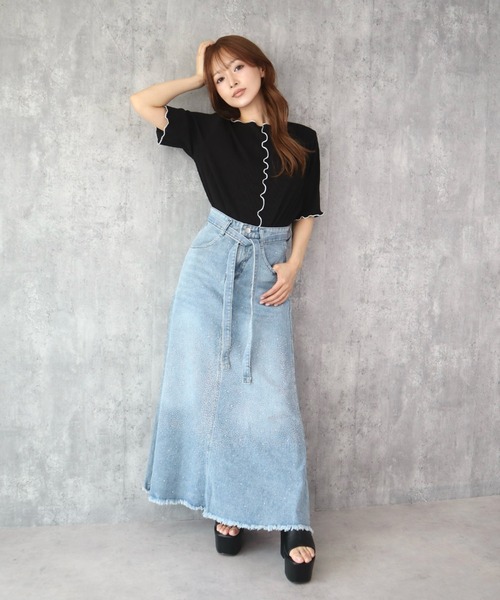 CECIL McBEE(セシルマクビー)の「ラインストーンデニムスカート(デニムスカート・レディース・ブラック/サックスブルー・61/64)」の12枚目の写真