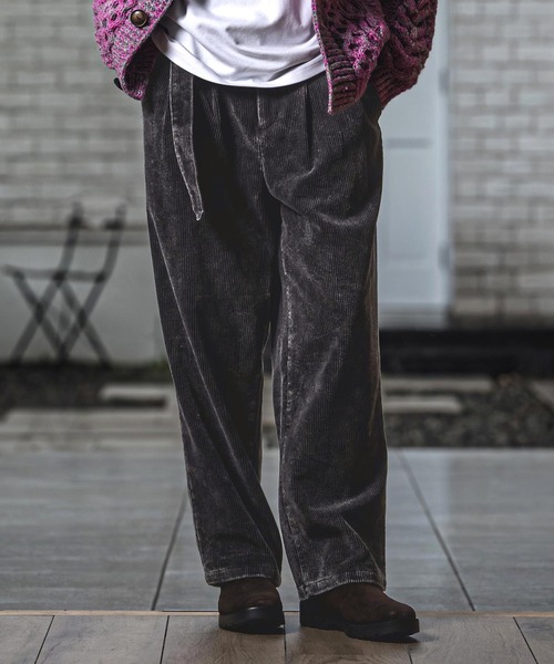 CAMBIO（カンビオ）の「mp15148- Chemical Wash Corduroy Belted Pants ワイドパンツ(MIU-262-010)（その他パンツ・メンズ・ネイビー系/ブラック系その他・L/M/S）」の3枚目の写真