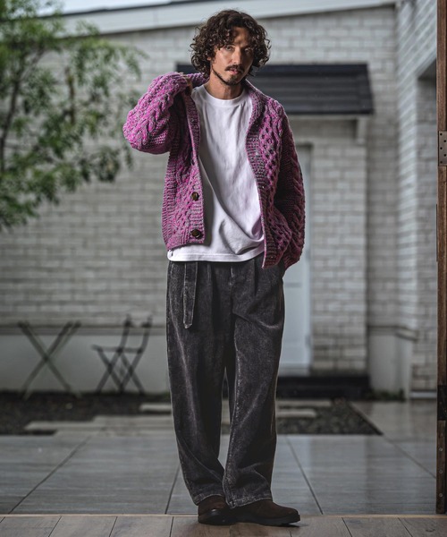 CAMBIO（カンビオ）の「mp15148- Chemical Wash Corduroy Belted Pants ワイドパンツ(MIU-262-010)（その他パンツ・メンズ・ネイビー系/ブラック系その他・L/M/S）」の6枚目の写真