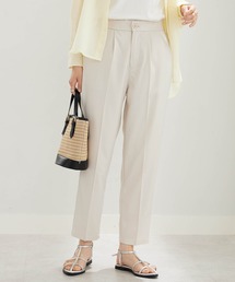 麻調素材美脚テーパードパンツ65丈