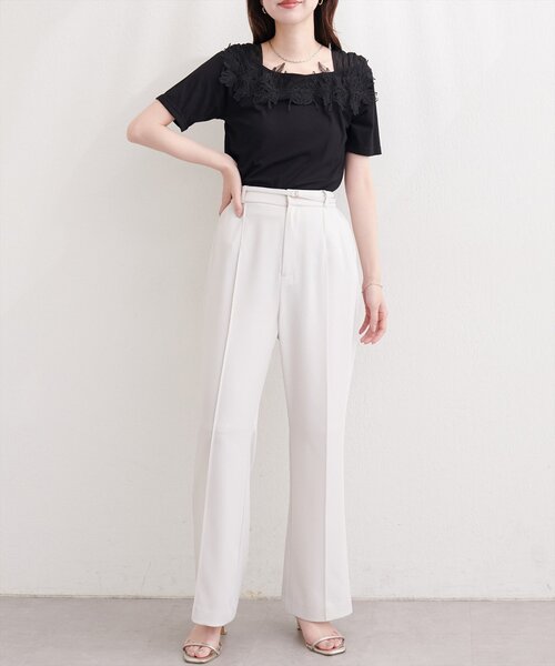 natural couture(ナチュラルクチュール)の「オフショル風レースプルオーバー(Tシャツ/カットソー・レディース・ピンク/ブラック/オフホワイト/サックスブルー・FREE)」の13枚目の写真