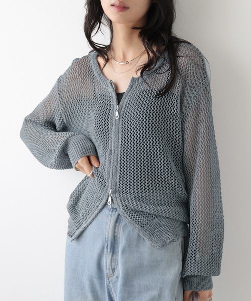 AMELY（エミリー）の「ダブルジップメッシュカーディガン（カーディガン/ボレロ・レディース・グレー/ベージュ/ブラック/ホワイト・フリー）」の4枚目の写真