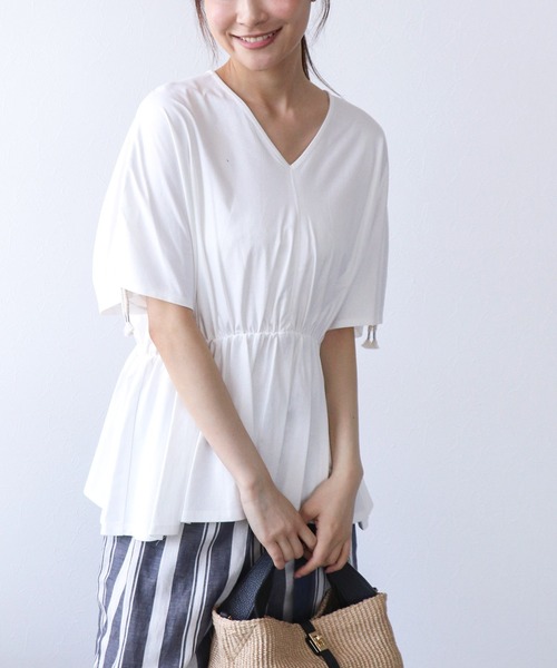 Jines（ジネス）の「前後2wayドロストトップス（Tシャツ/カットソー・レディース・ブラック/ホワイト/ブラウン・38）」の6枚目の写真
