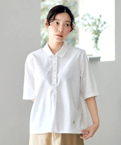 and myera(アンド マイラ)の「and myera 布はくのポロシャツ(ポロシャツ・レディース・ブルー/ホワイト/ブラック・M/L/LL)」の2枚目の写真