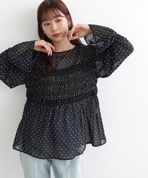 DISCOAT(ディスコート)の「シアードット刺繍ブラウス(シャツ/ブラウス・レディース・アイボリー/ブラック・FREE)」の2枚目の写真