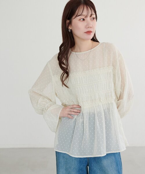 DISCOAT(ディスコート)の「シアードット刺繍ブラウス(シャツ/ブラウス・レディース・アイボリー/ブラック・FREE)」の18枚目の写真