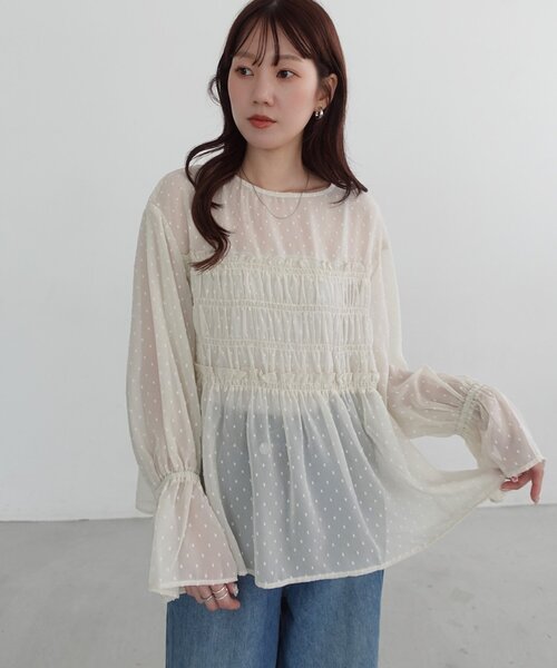 DISCOAT(ディスコート)の「シアードット刺繍ブラウス(シャツ/ブラウス・レディース・アイボリー/ブラック・FREE)」の20枚目の写真