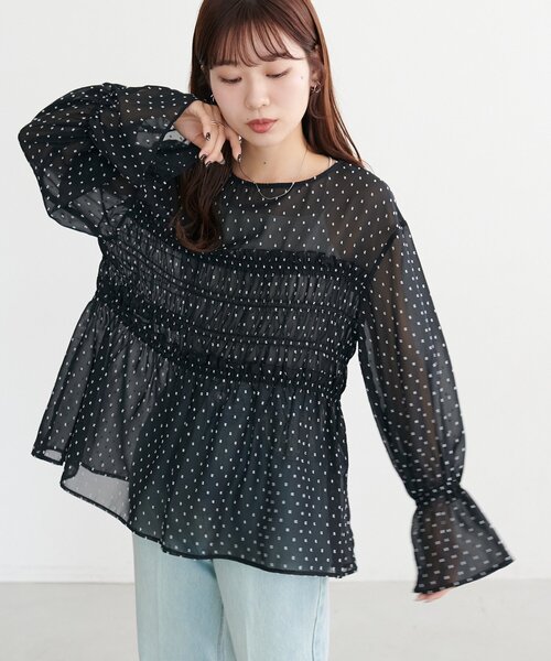 DISCOAT(ディスコート)の「シアードット刺繍ブラウス(シャツ/ブラウス・レディース・アイボリー/ブラック・FREE)」の9枚目の写真