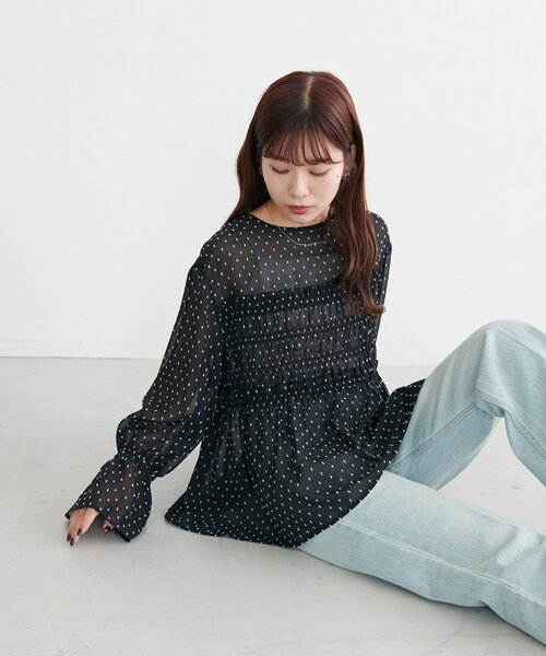 DISCOAT(ディスコート)の「シアードット刺繍ブラウス(シャツ/ブラウス・レディース・アイボリー/ブラック・FREE)」の10枚目の写真
