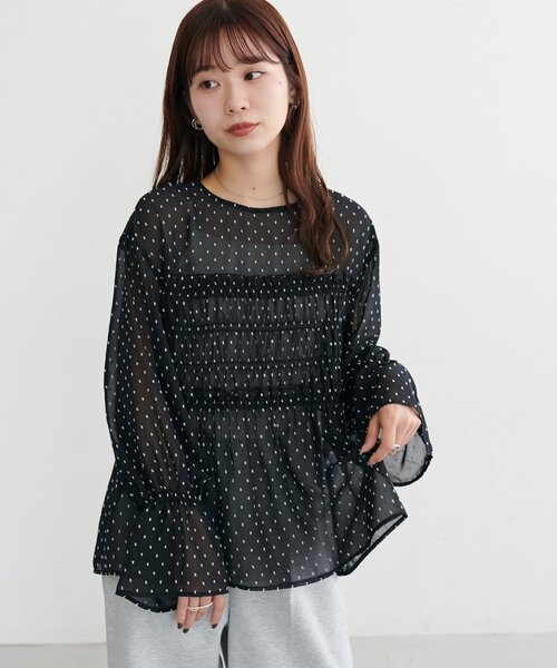 DISCOAT(ディスコート)の「シアードット刺繍ブラウス(シャツ/ブラウス・レディース・アイボリー/ブラック・FREE)」の15枚目の写真