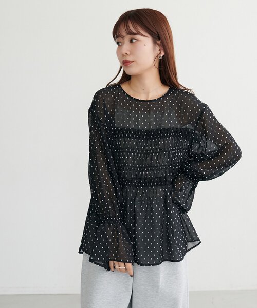 DISCOAT(ディスコート)の「シアードット刺繍ブラウス(シャツ/ブラウス・レディース・アイボリー/ブラック・FREE)」の3枚目の写真