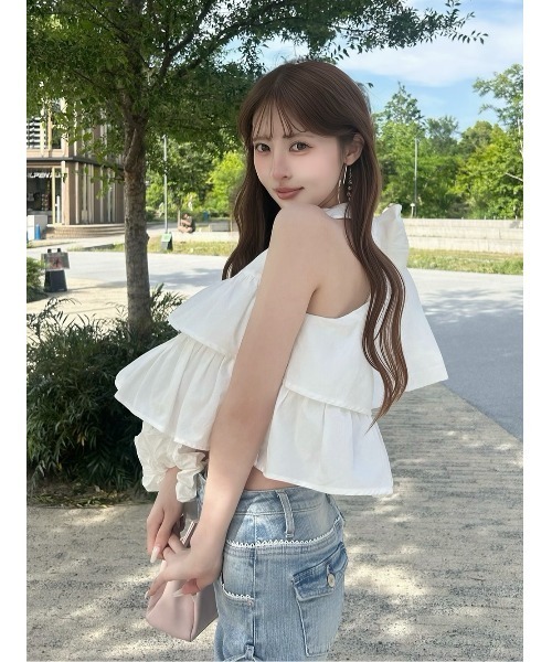 AmeliaMoi（アメリアモワ）の「2wayリボンフリルブラウス（シュシュ付き）（シャツ/ブラウス・レディース・ブラック/ホワイト/ドット・FREE）」の8枚目の写真