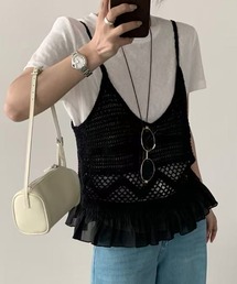 DAY CLOSET | 【セットアップ】楊柳透かし編みキャミニット+半袖ラウンドTシャツ アンサンブル 2点セット レディース(アンサンブル)